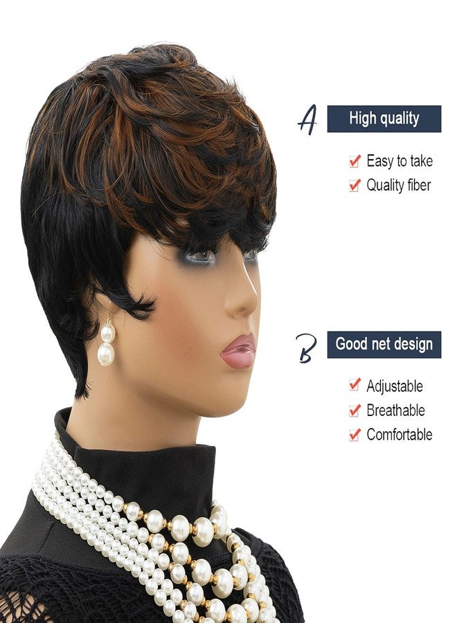 MOONSHOW Short Wigs for Black Women Brown Pixie Cut Wig Short Straight Pixie Hair Wig for Women 1B/30 Colored Layered Synthetic Auburn Brown Pixie Haircut Wigs for Black Women - Image 3